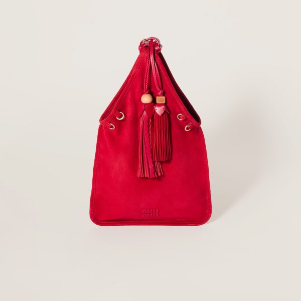 Suede leather tassel handbag